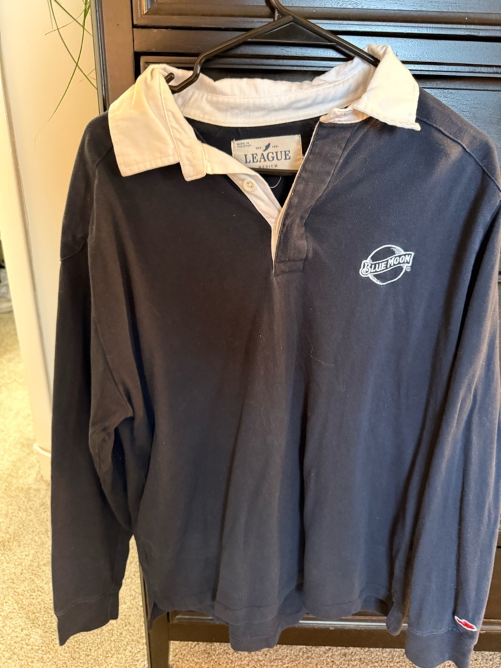 League Navy and White Rugby Shirt with Chest Logo